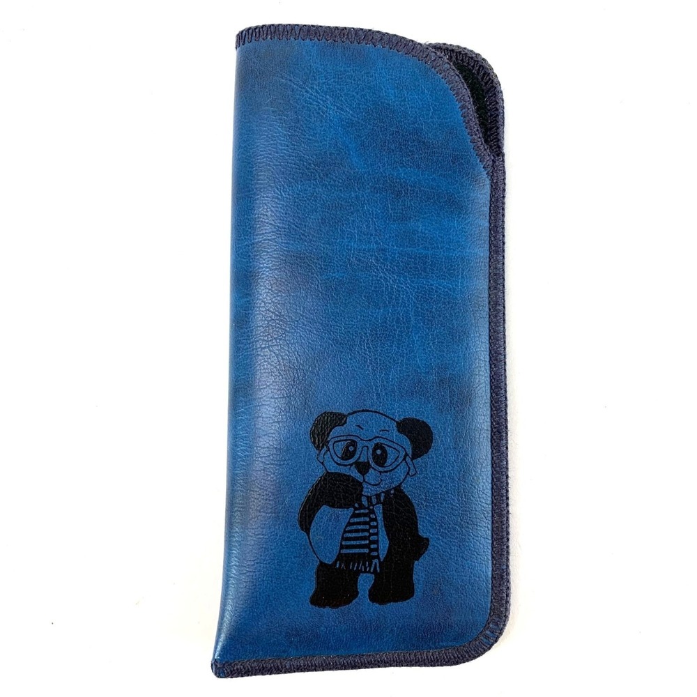 Vintage Blue Panda Eyewear Eyeglass Pouch Case Faux Leather